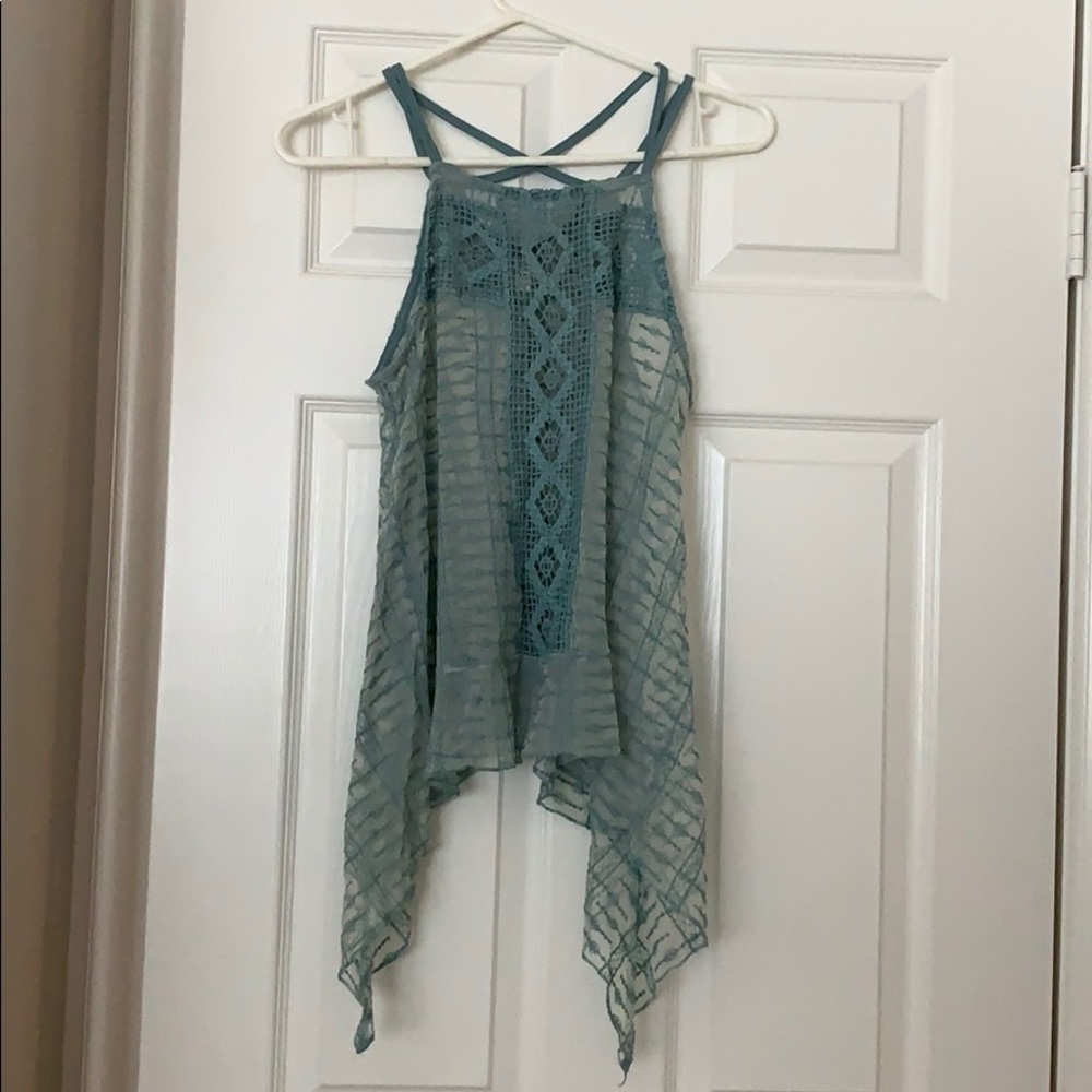Teal Shear Pinky Blouse Tank Top - Small